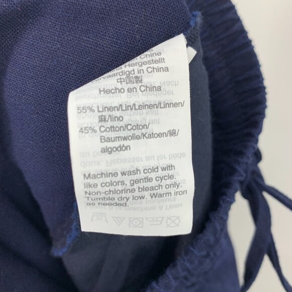 J. by J.Crew Pants Linen Cotton Navy Blue Pull On Drawstring Cuffed - Picture 9 of 9